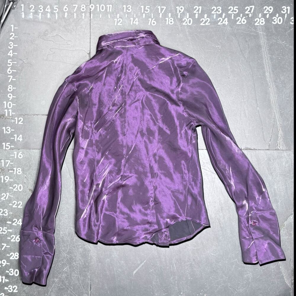 Vintage Unique Spectrum Metallic Purple Iridescent Button Down Shirt Blouse - Picture 3 of 4